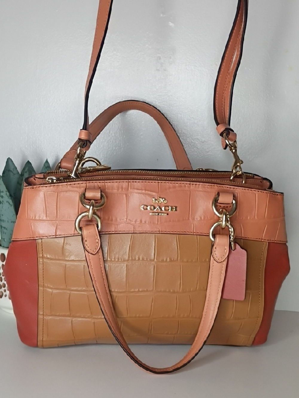 Coach Multicolor Croc Embossed Leather Mini Brooke Carryall handbag